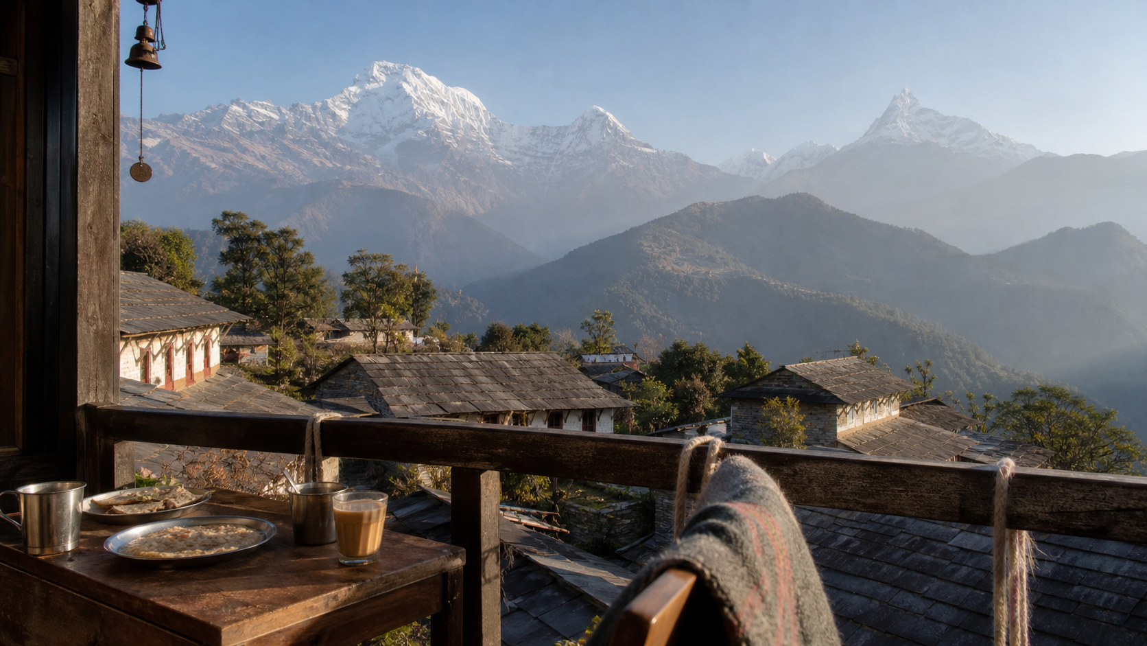 Homestay balcony view in Ghandruk