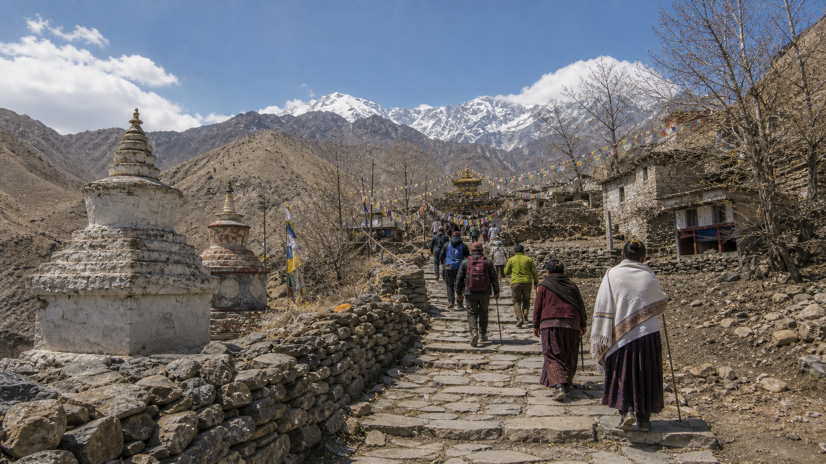 Pilgrim approach path to Muktinath