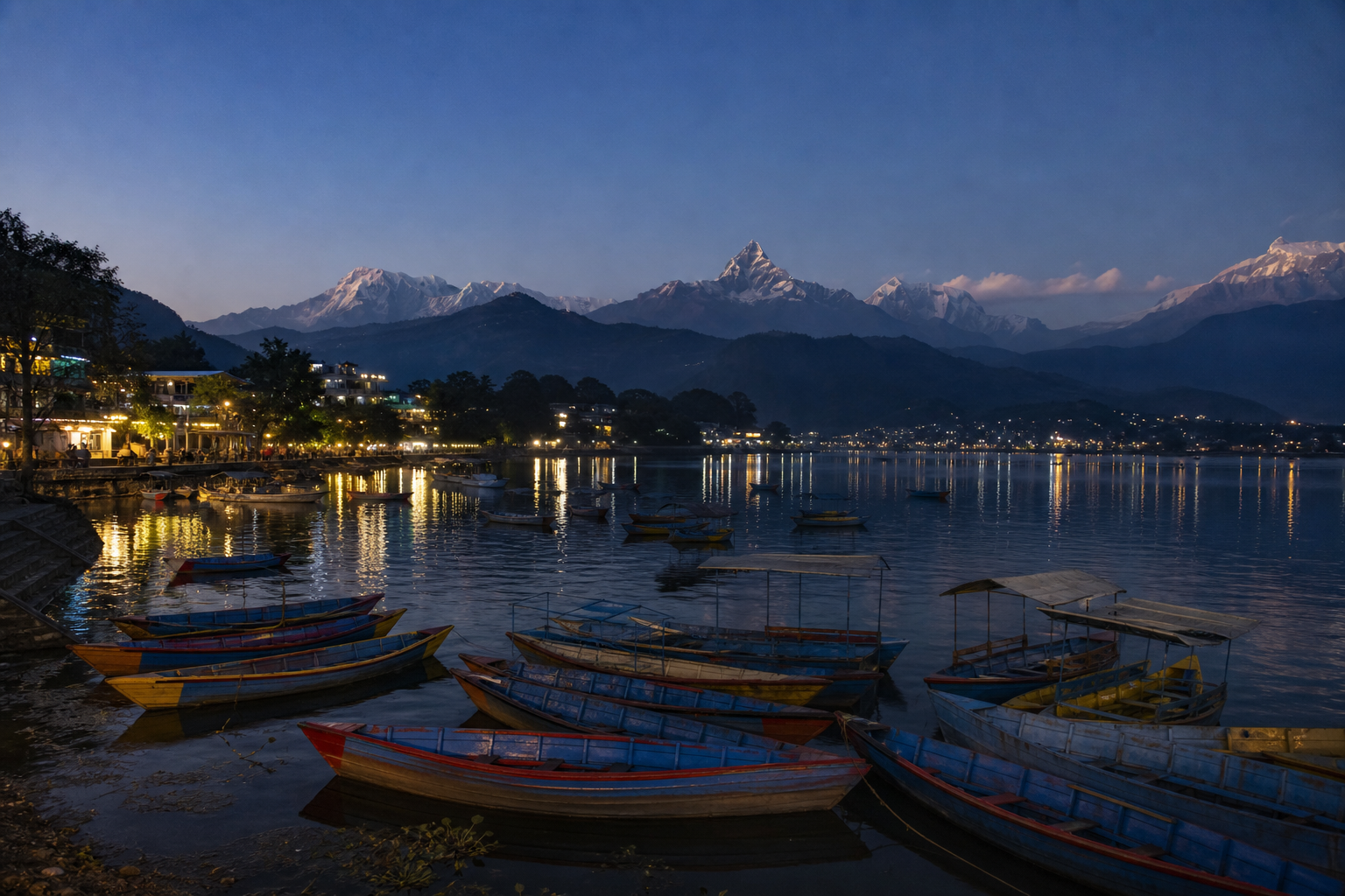 Phewa Lake at blue hour
